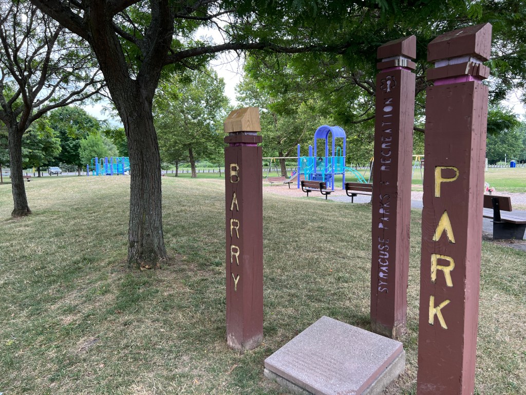 An empty Barry Park as the hot day reaches its peak and everyone avoids being outside to stay cool.